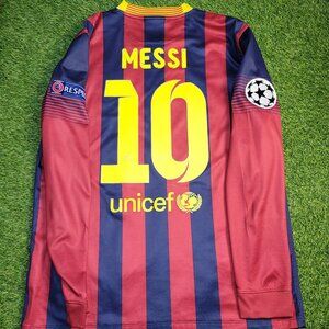 Messi Barcelona 2013 2014 UEFA Home Long Sleeve Soccer Jersey Shirt L